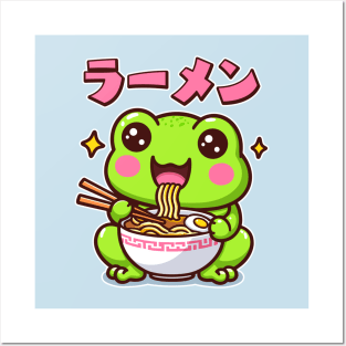 Cute Frog Eating Ramen Kawaii Anime Toad Lover Posters and Art